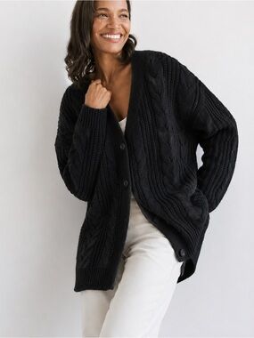 Jenni Kayne Black Cable Cocoon Cardigan XS Alpaca Merino Wool Oversized Sweater